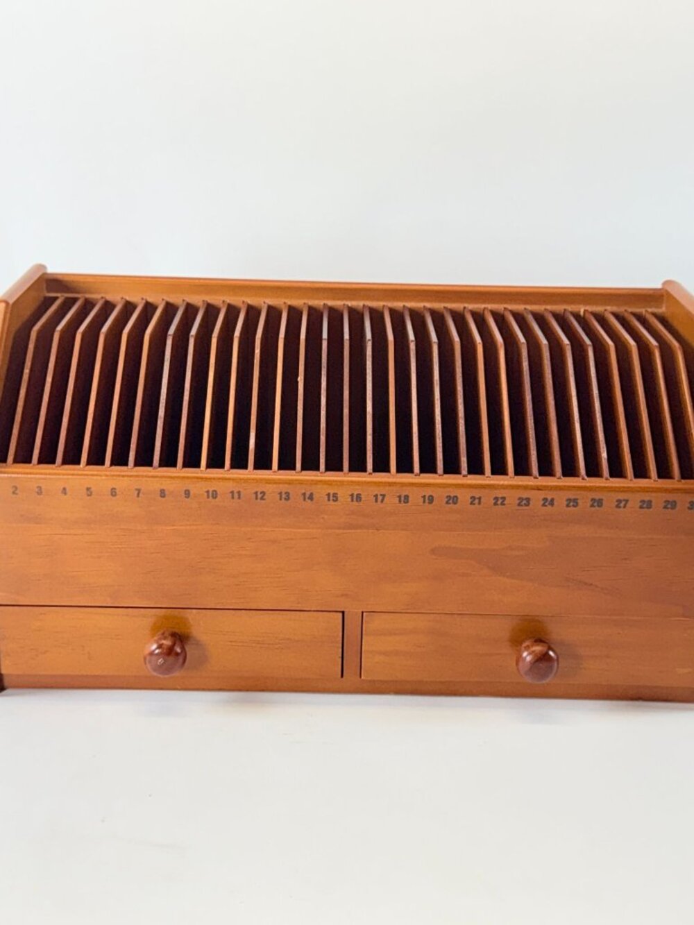 Vintage Wooden Bill Organizer 31 Slots Desk Mail Sorter Drawer
